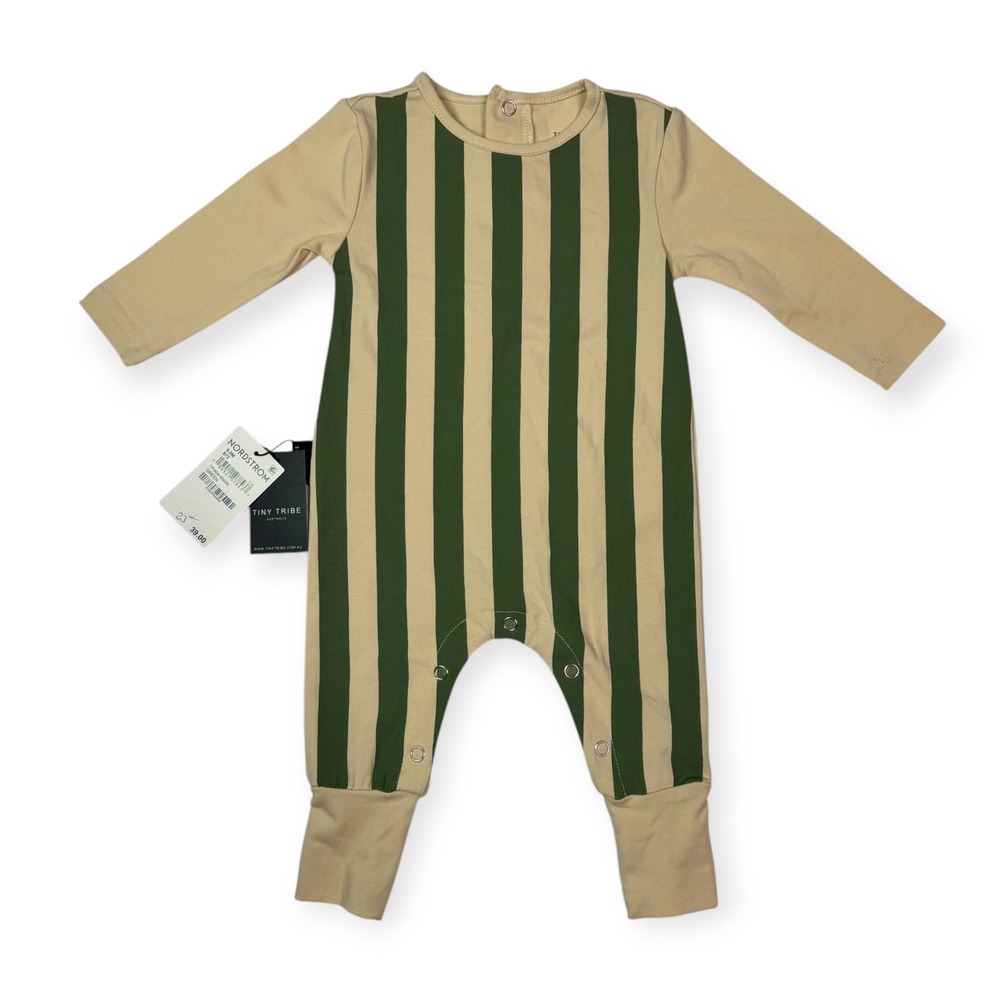 Tiny Tribe Baby Long Sleeve Romper Green Stripe